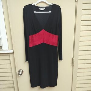 Kay‎ Unger New York Long Sleeve Black Dress with Red Waistband Career Holiday